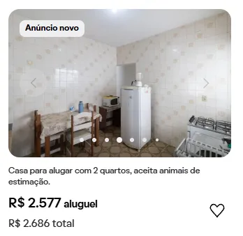 Print de anúncio real: casa de 2 quartos para alugar por R$ 2.686 por mês