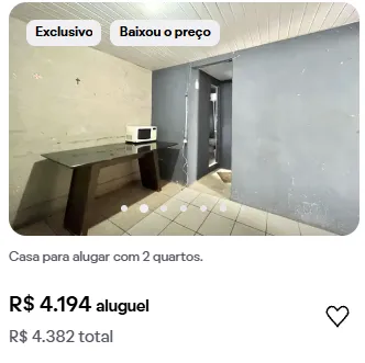 Print de anúncio real: casa de 2 quartos para alugar por R$ 4.382 por mês
