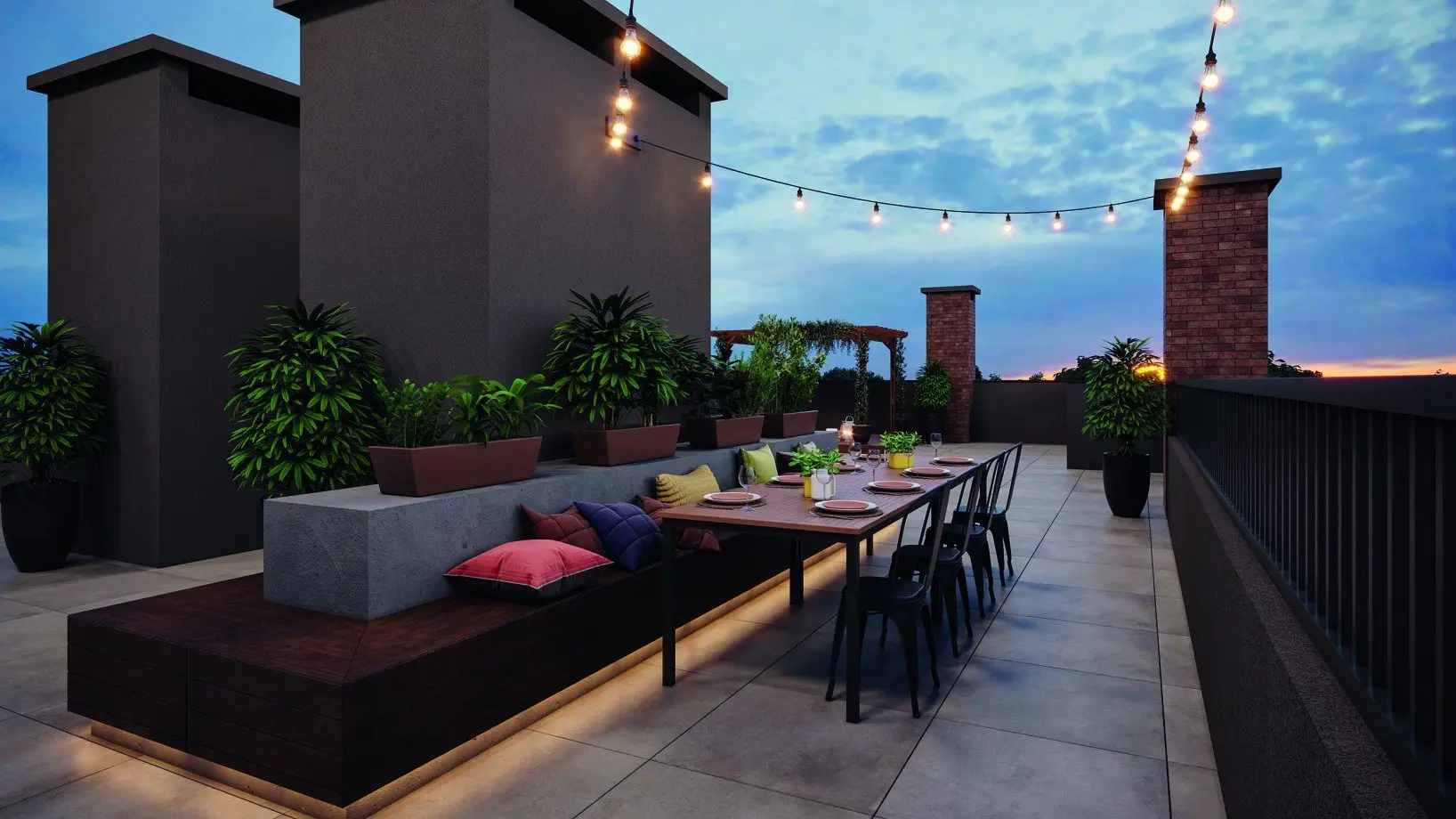 Rooftop com fire place, render