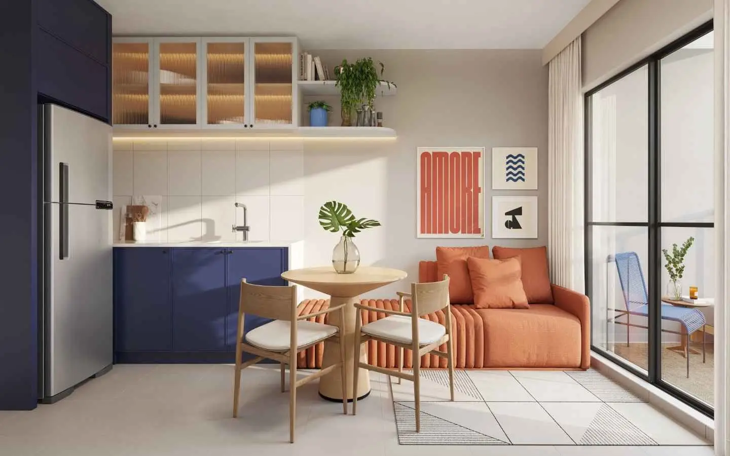 Sala e cozinha, render
