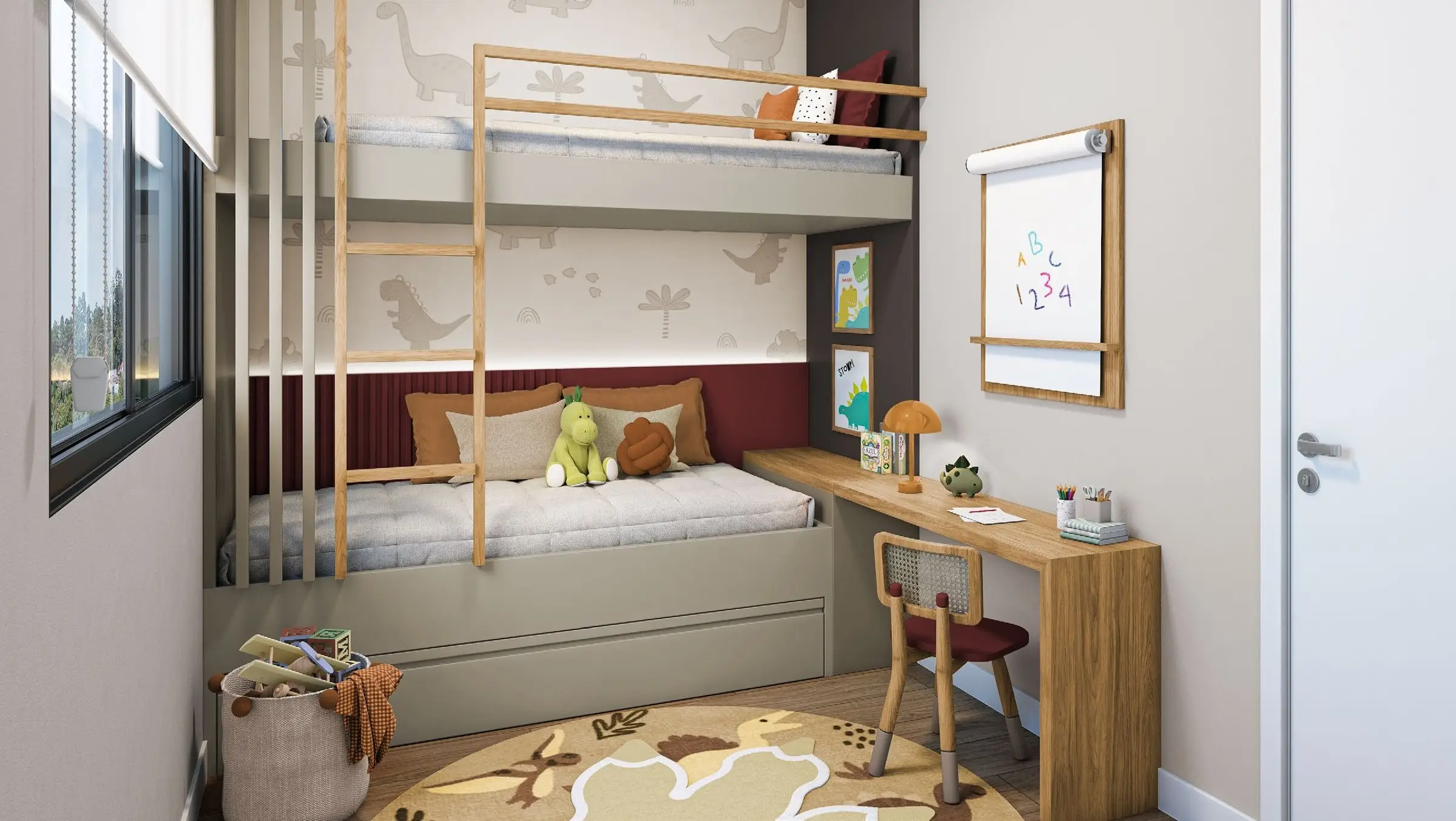 Ateliê, decorado como quarto, render