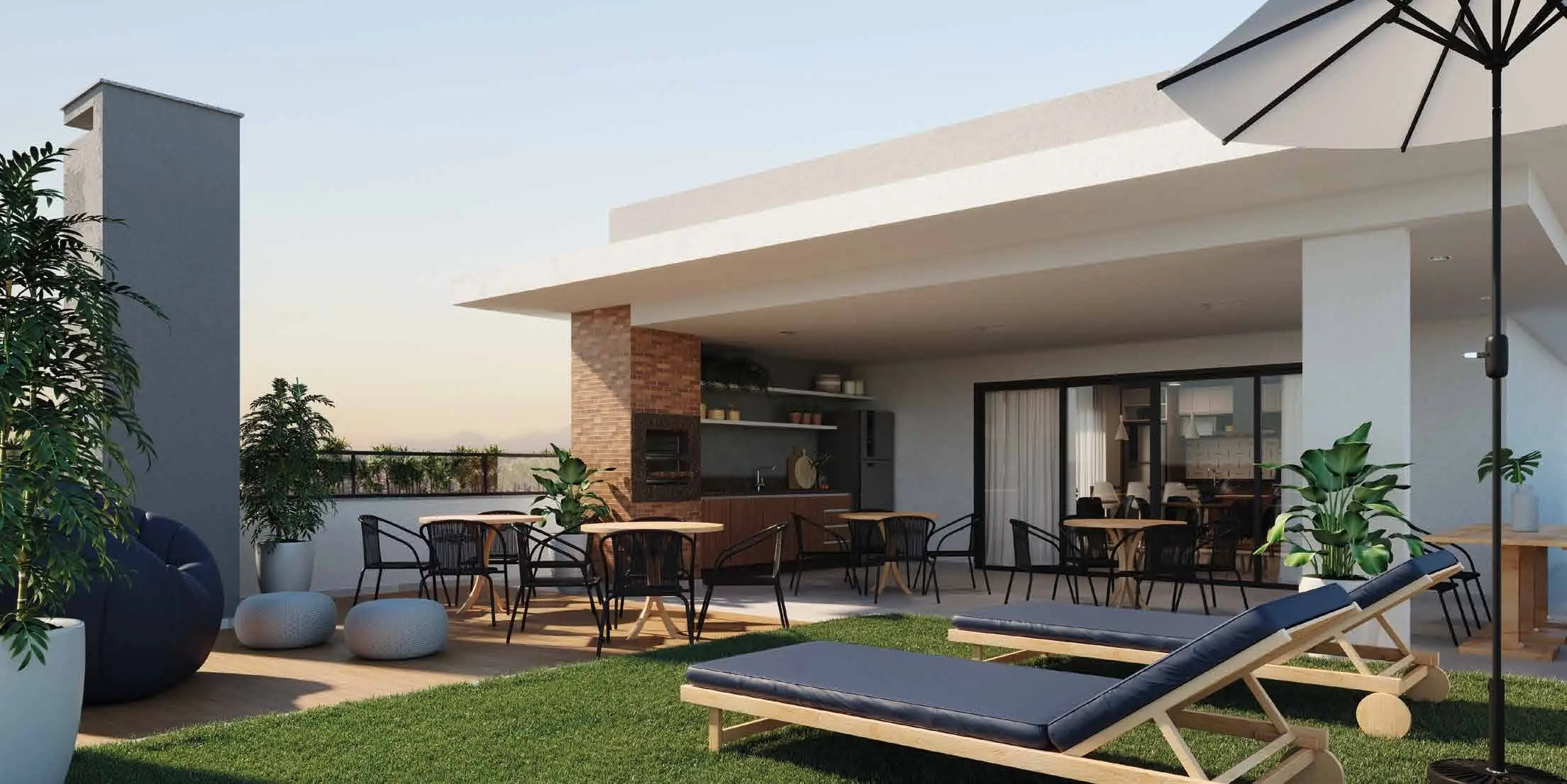 Espaço gourmet no rooftop, render