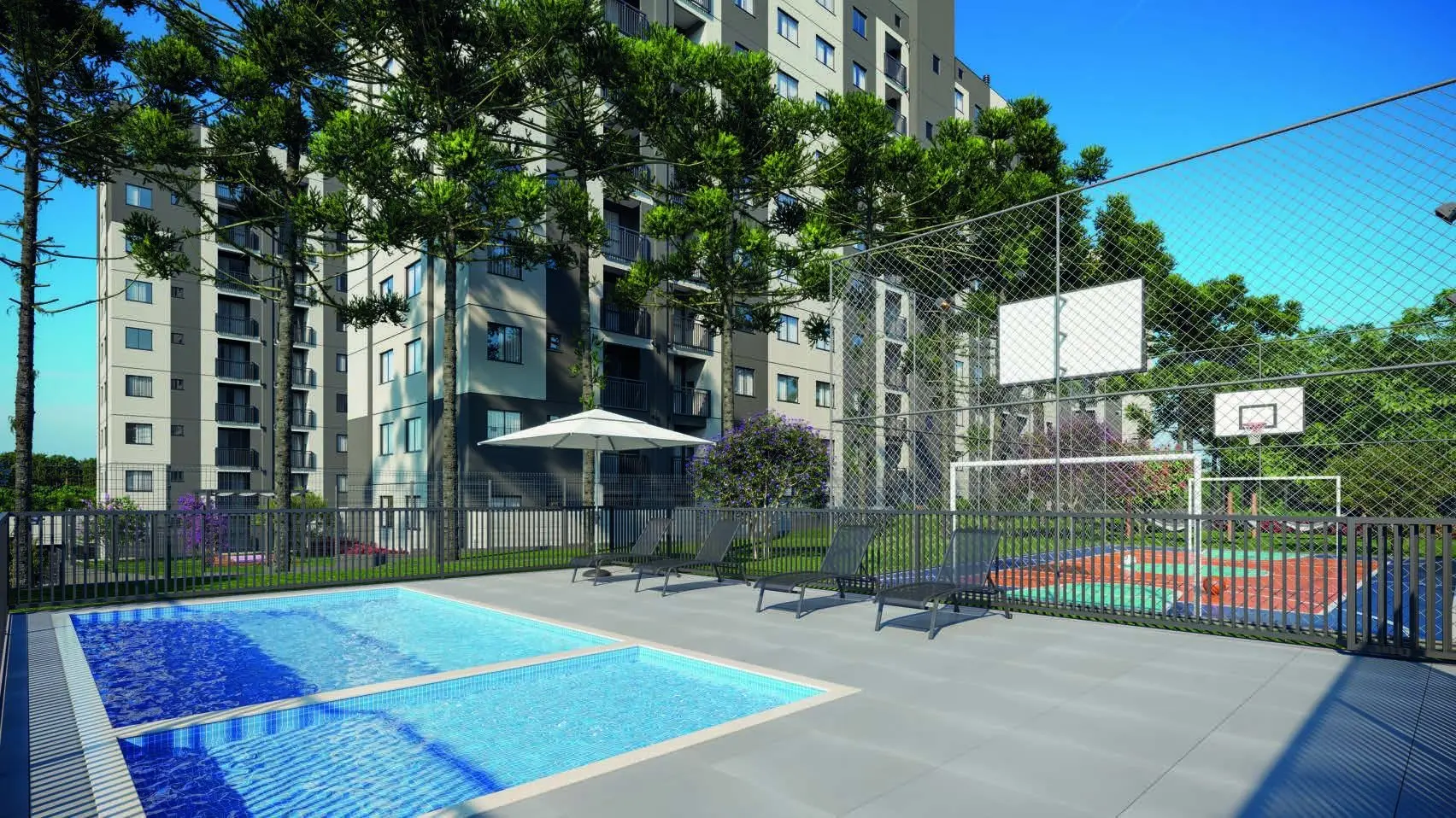 Piscina e quadra, render