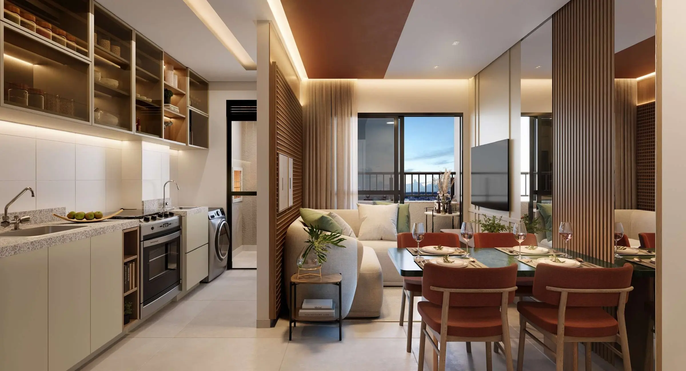 Sala com a cozinha, render