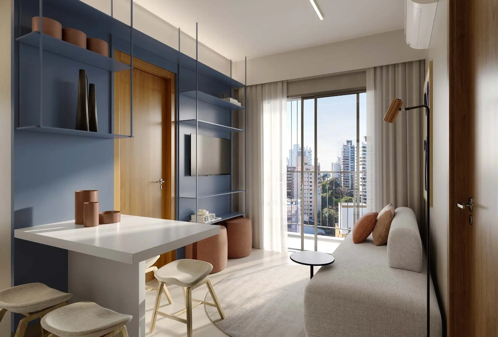 Sala com a cozinha, render