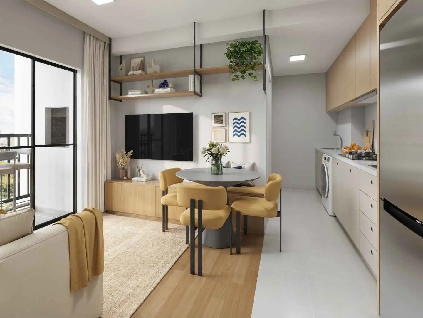 Sala com a cozinha, render