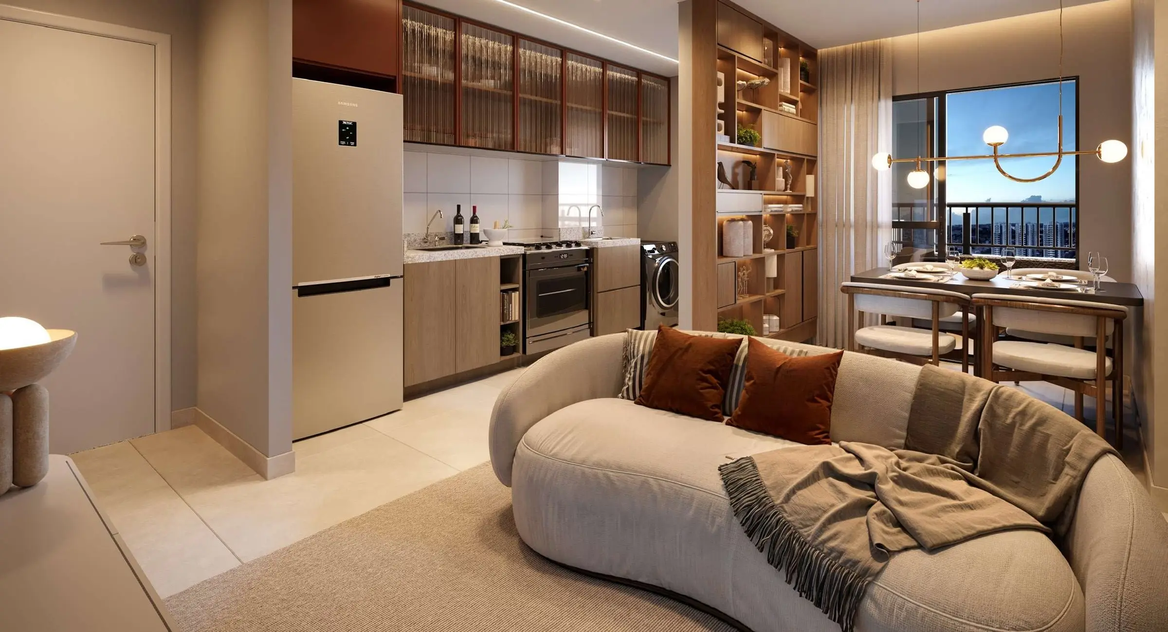 Sala e cozinha, render