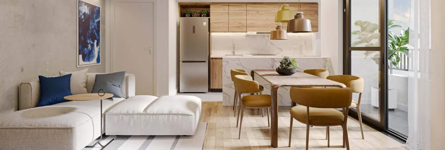 Sala e cozinha, render