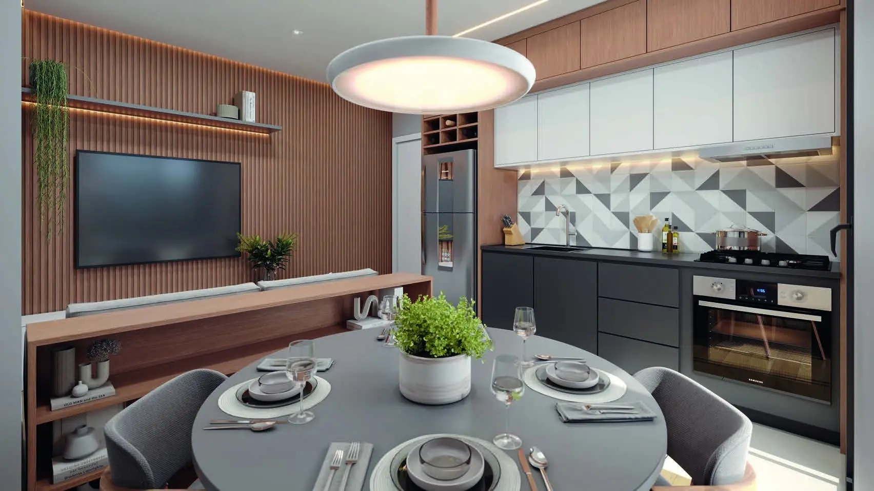 Cozinha integrada, render
