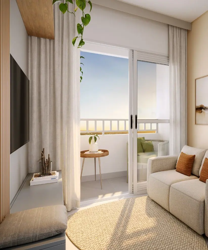 Sala com varanda, render