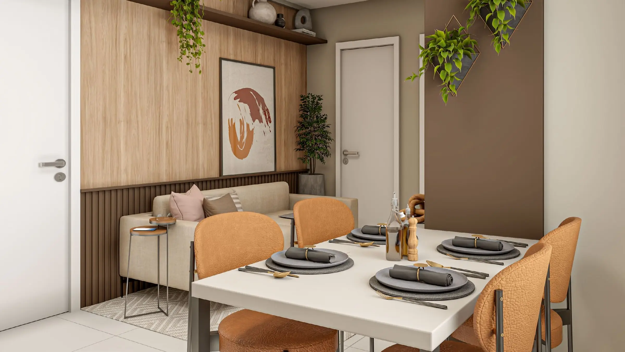 Sala de estar e jantar, render