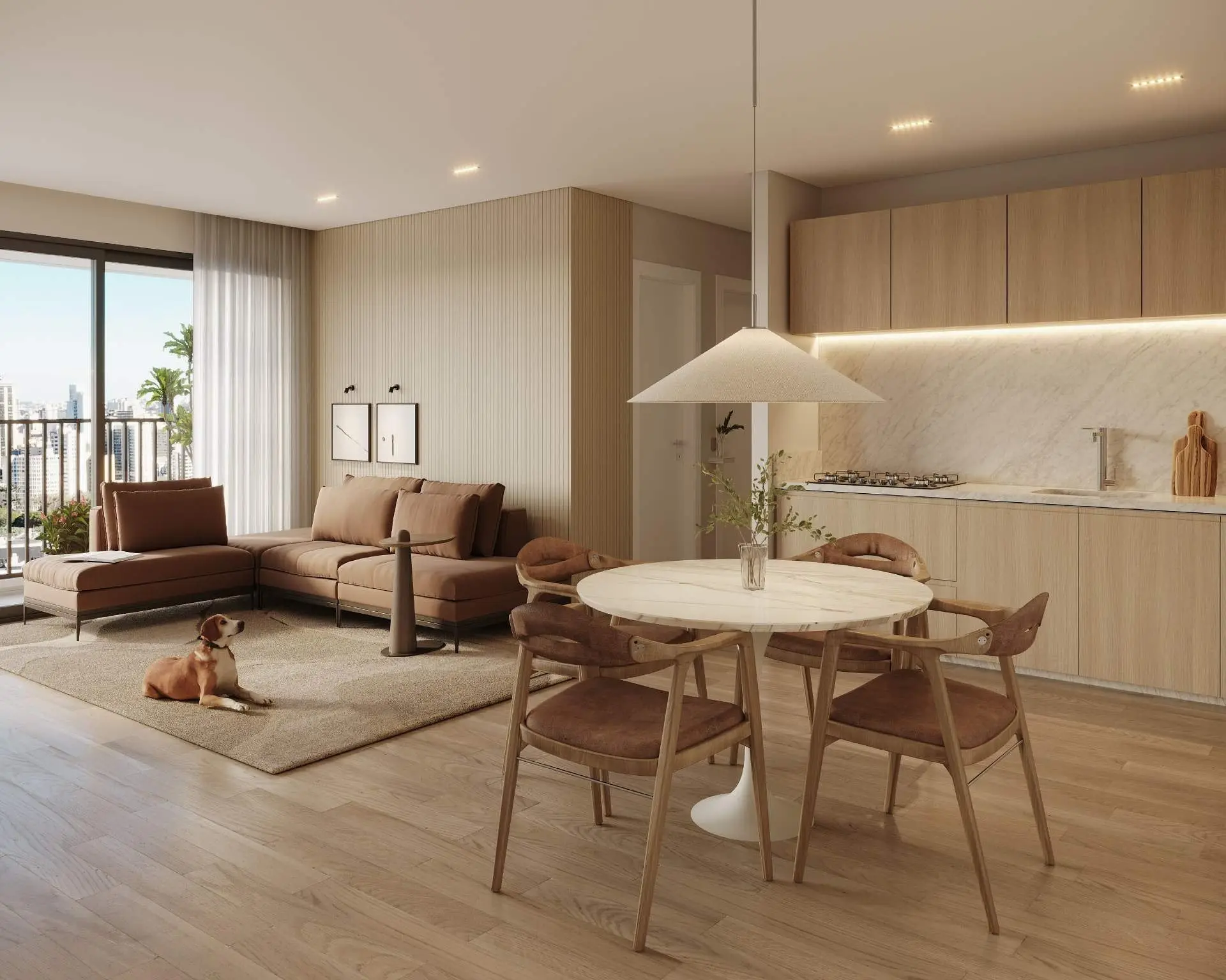 Sala com varanda, render