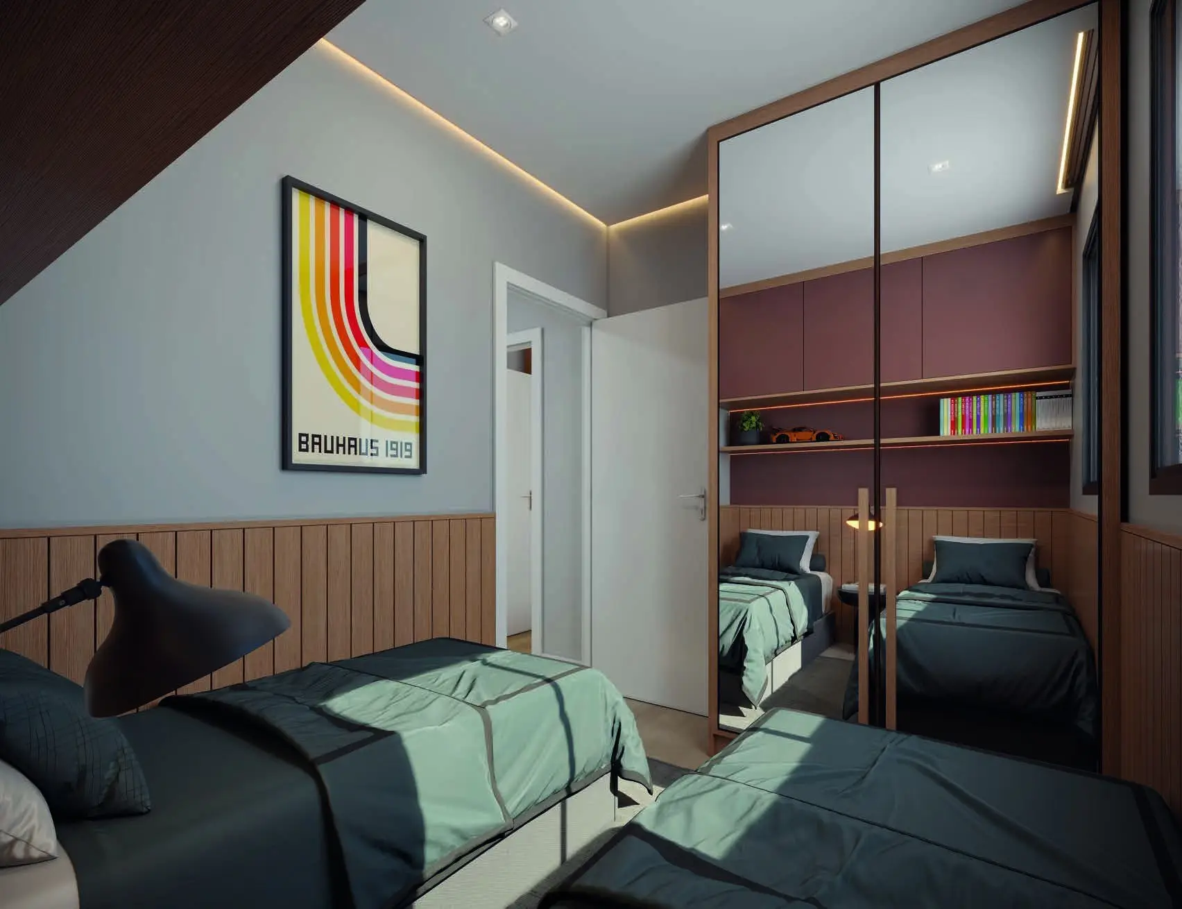 Quarto de solteiro, render