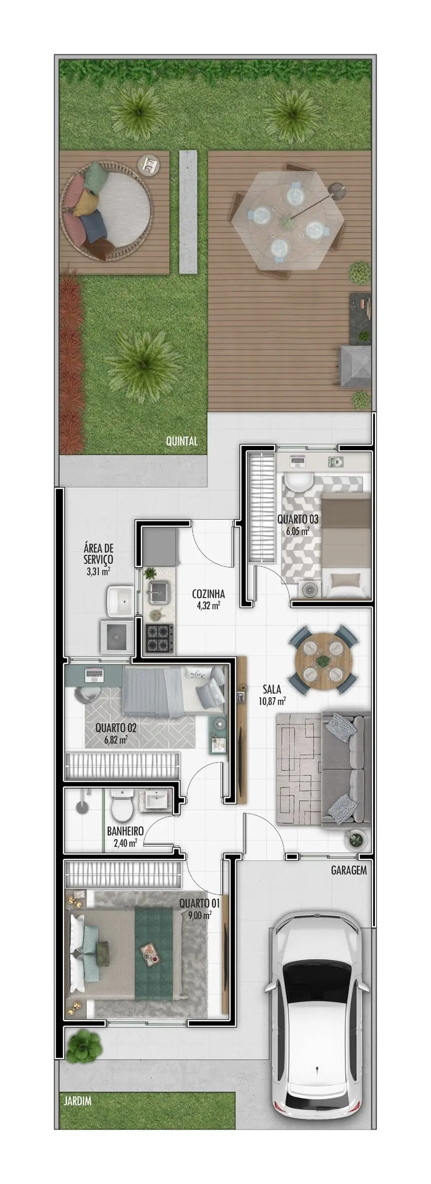 Planta da casa tipo A com 3 quartos