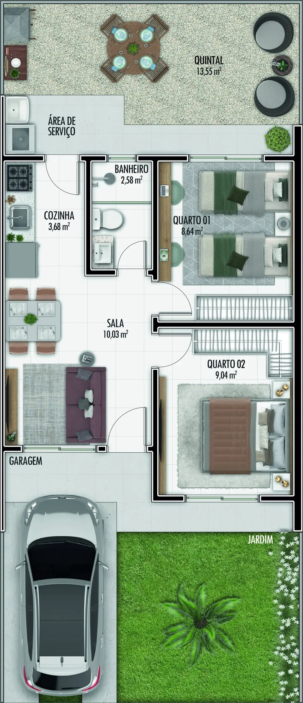 Planta: Casa tipo 1 · 2 quartos