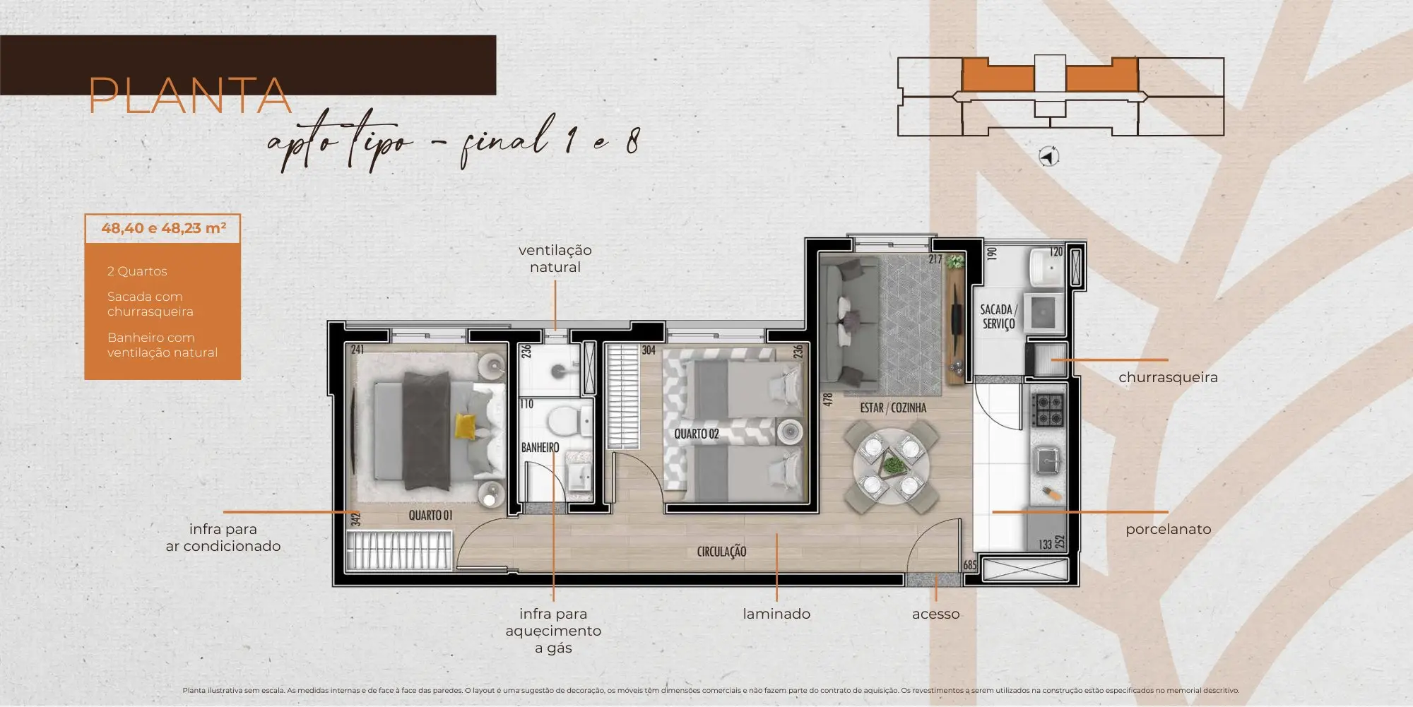 Planta de 2 quartos, finais 1 e 8