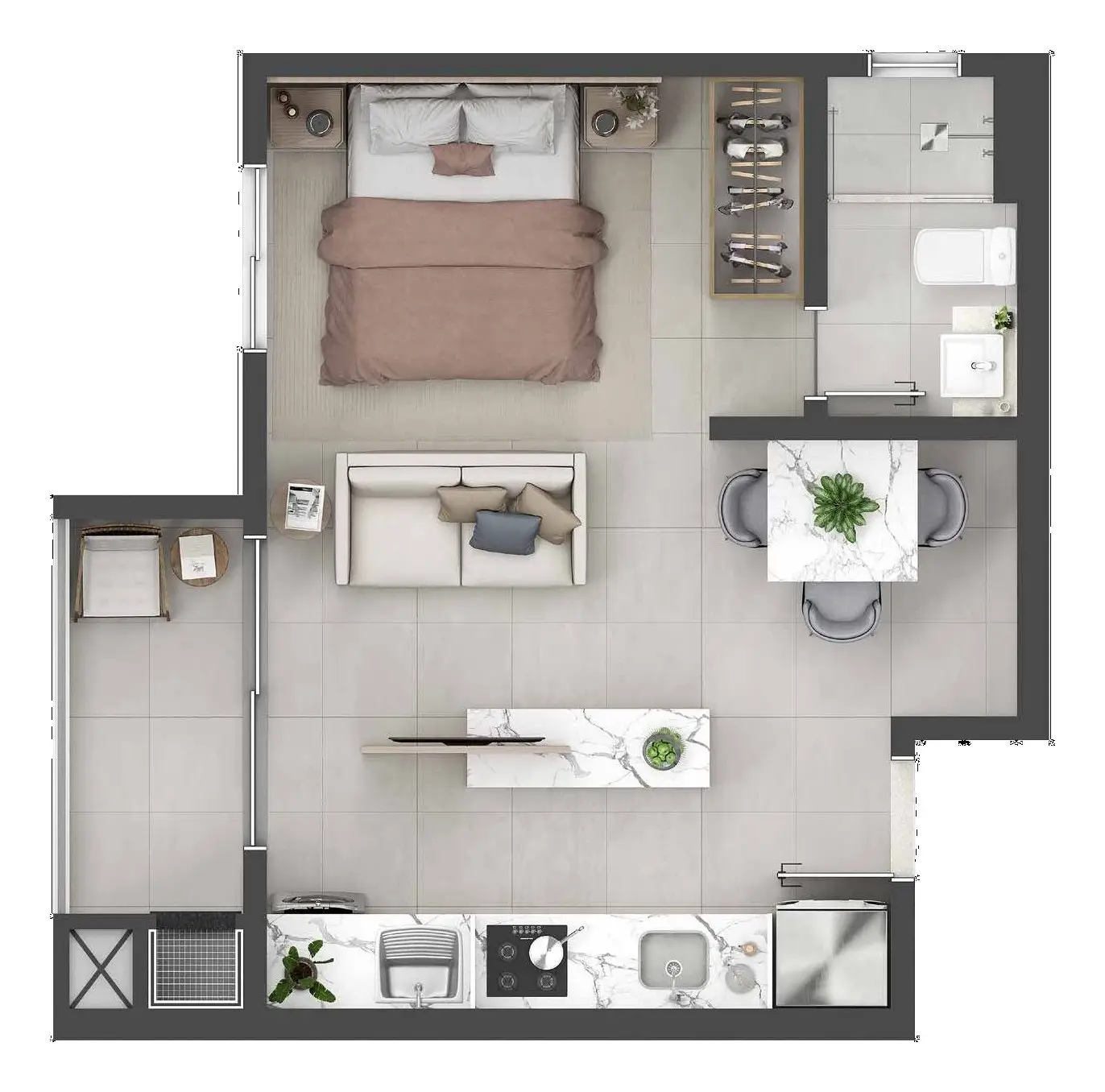 Planta: 1 quarto · 33,42 m²