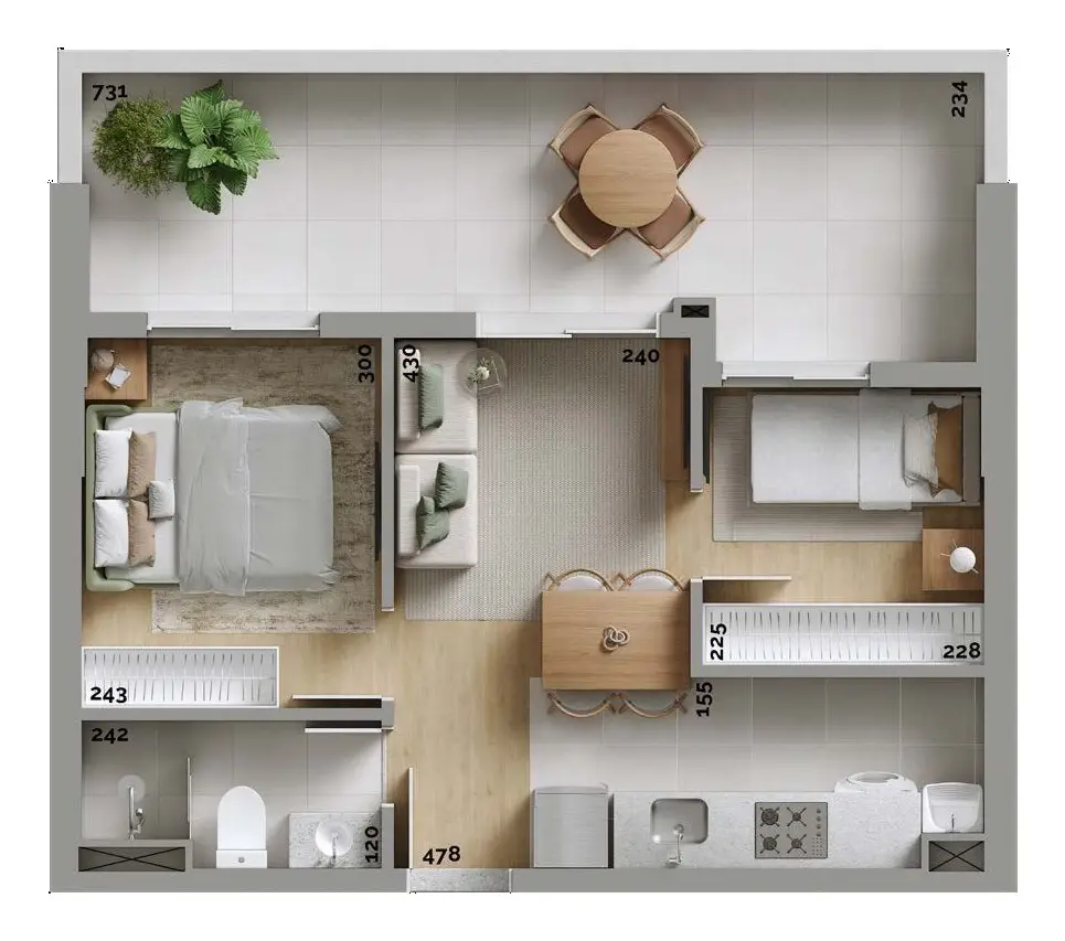 Planta: 1 quarto