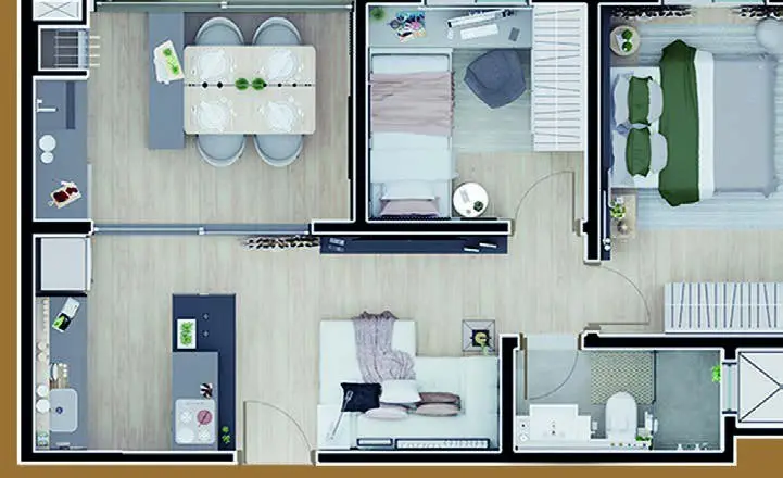 Planta: 3 quartos com suíte