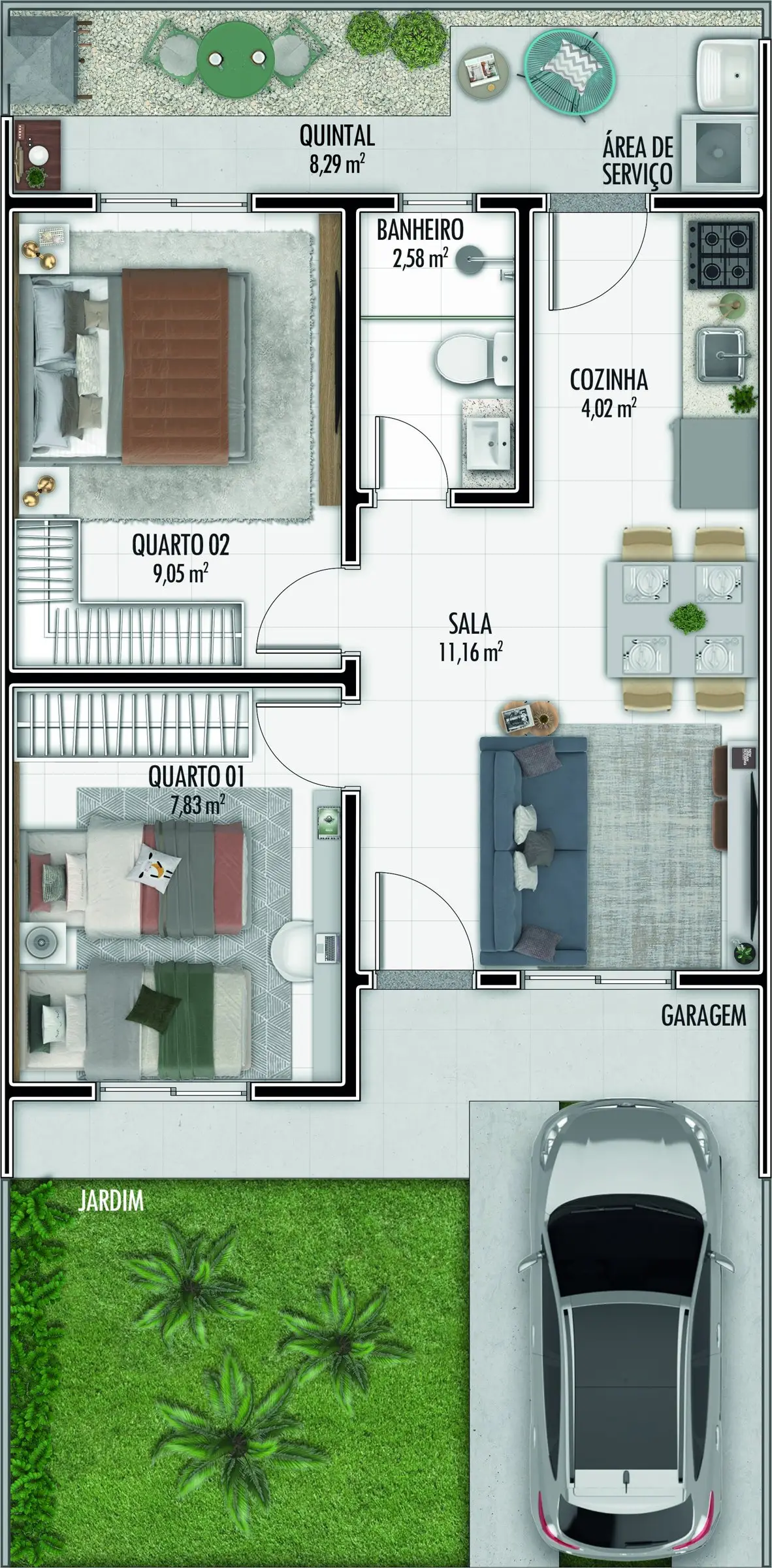 Planta: Casa tipo 2 · 2 quartos