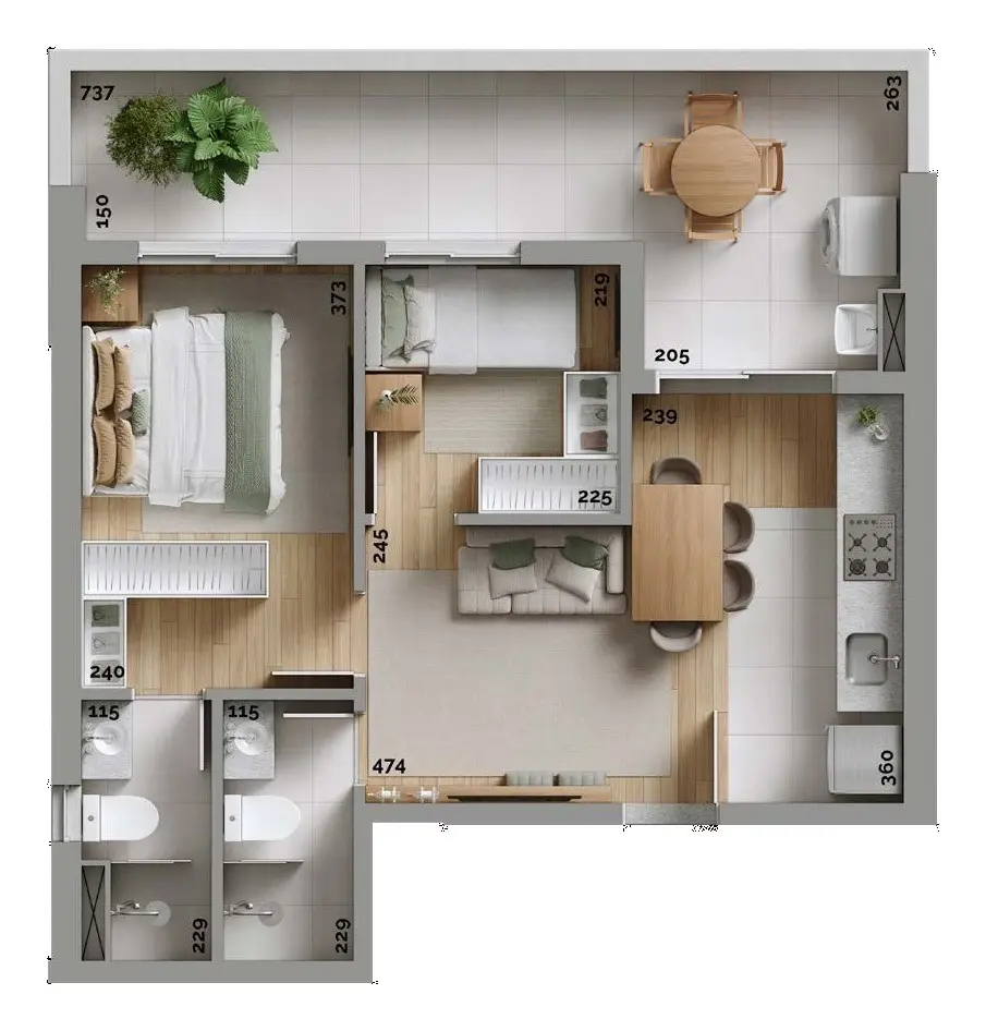 Planta: 2 quartos