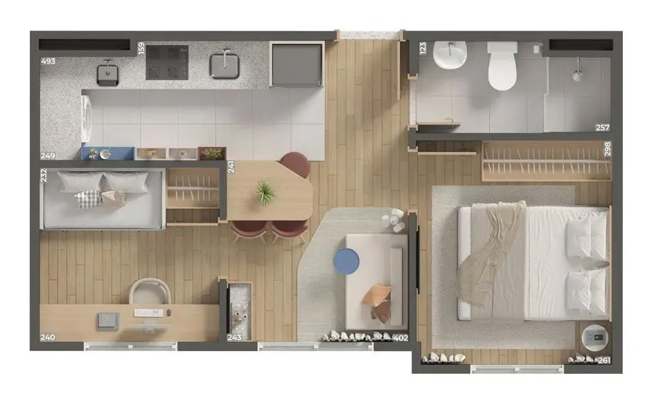 Planta do apartamento de 2 quartos sem sacada