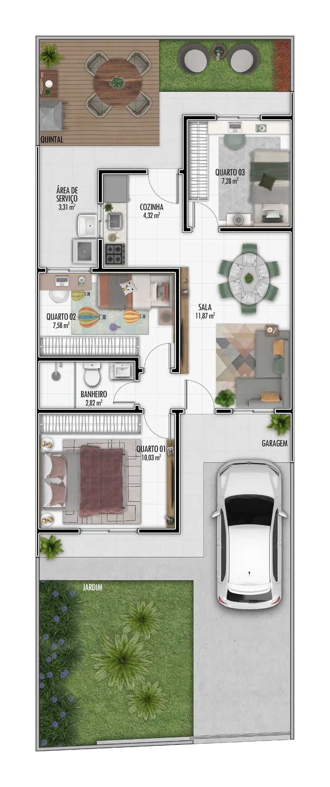 Planta da casa tipo C com 3 quartos