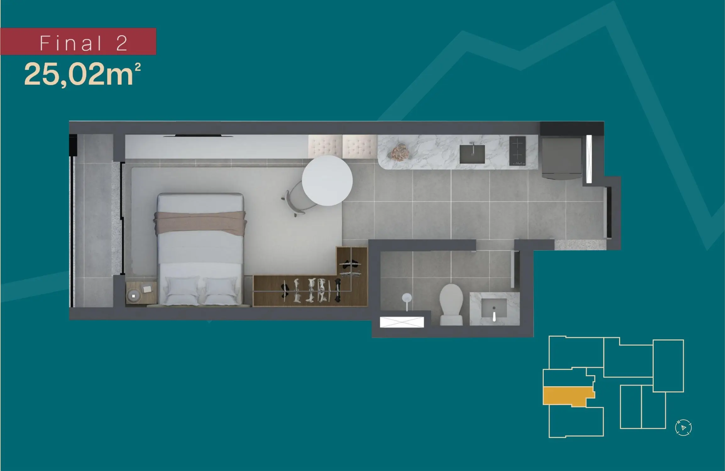 Planta: Studio · 25,02 m²