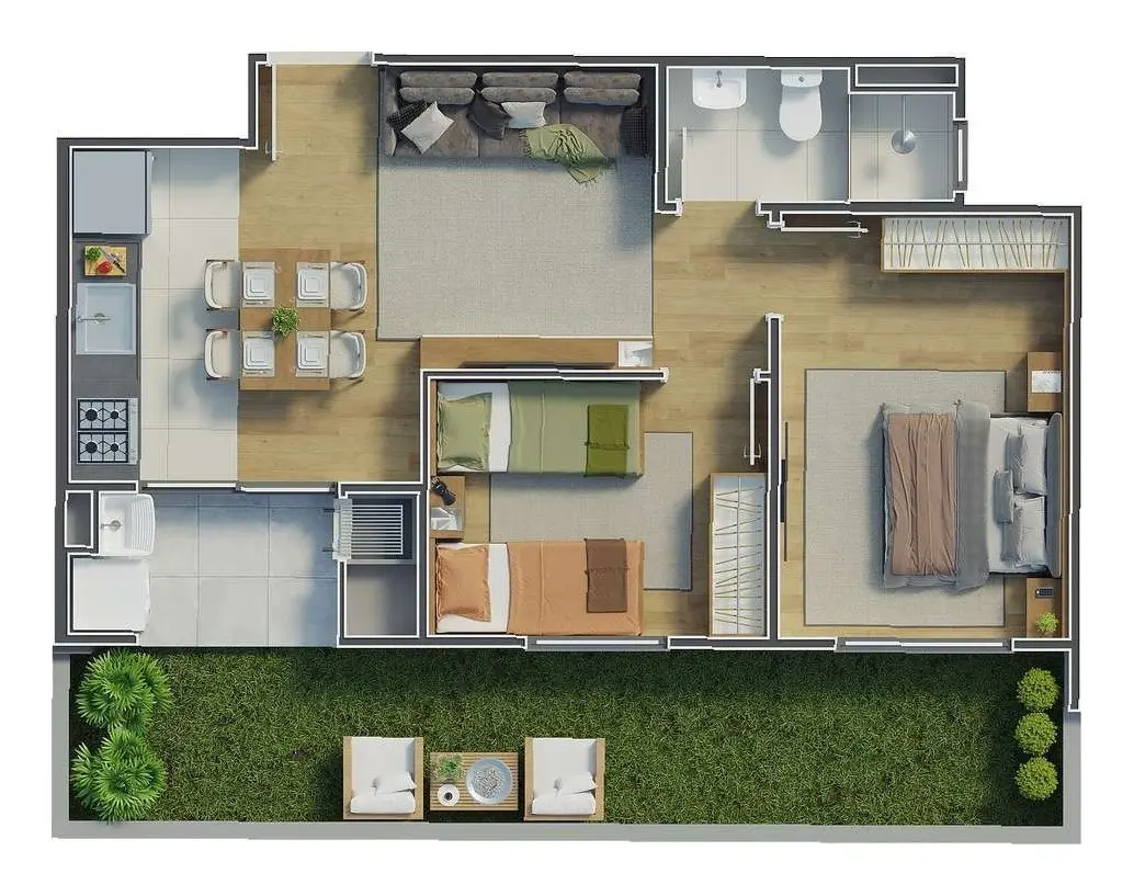 Planta do apartamento térreo com garden