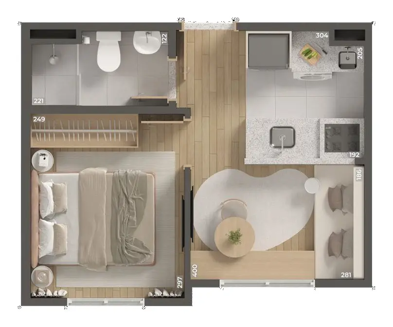 Planta do apartamento de 1 quarto