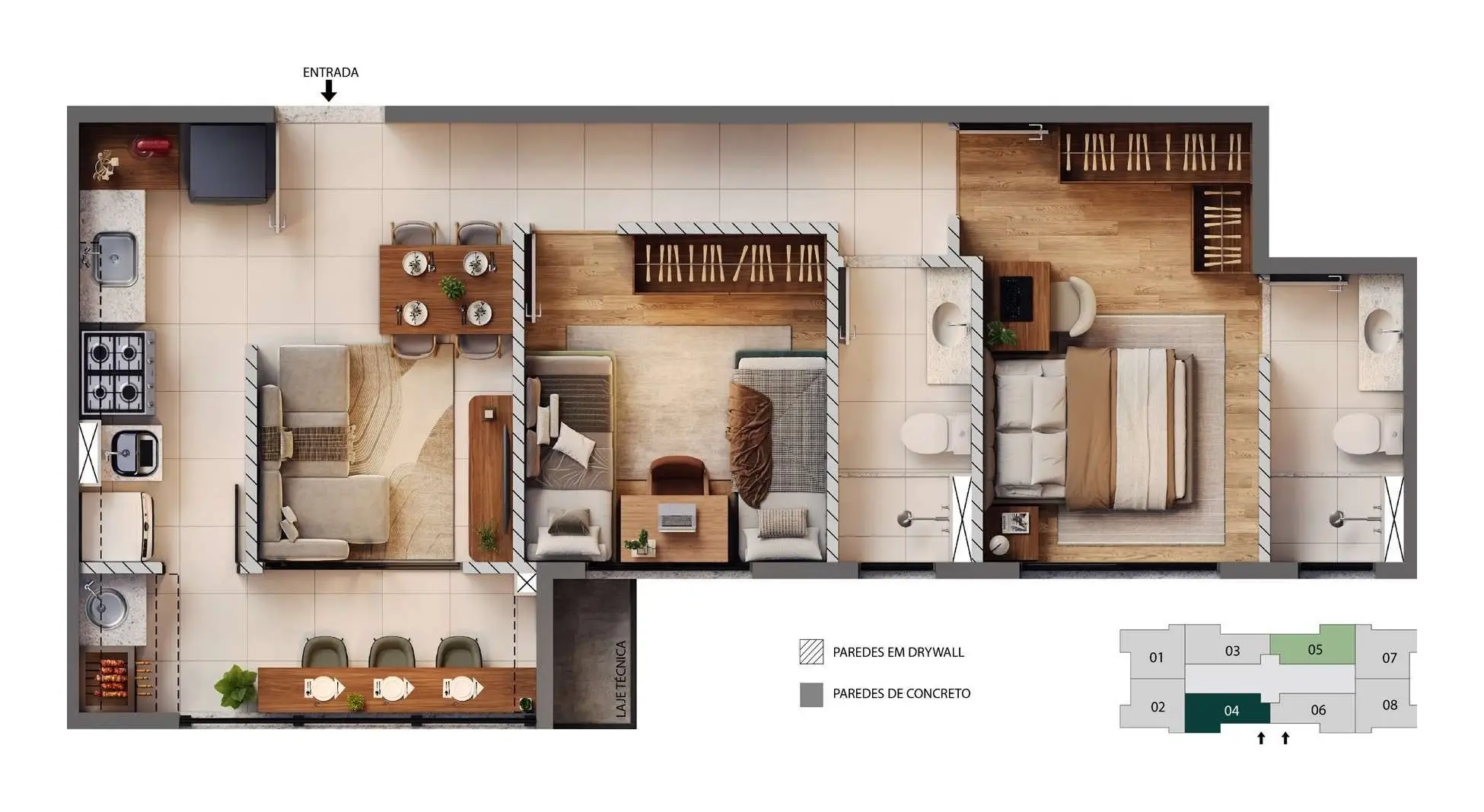Planta: 3 quartos, sendo 1 suíte