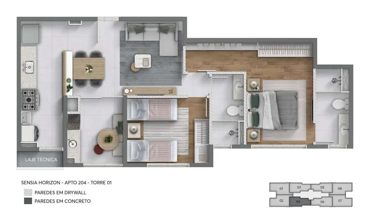 Planta: 2 quartos, sendo 1 suíte