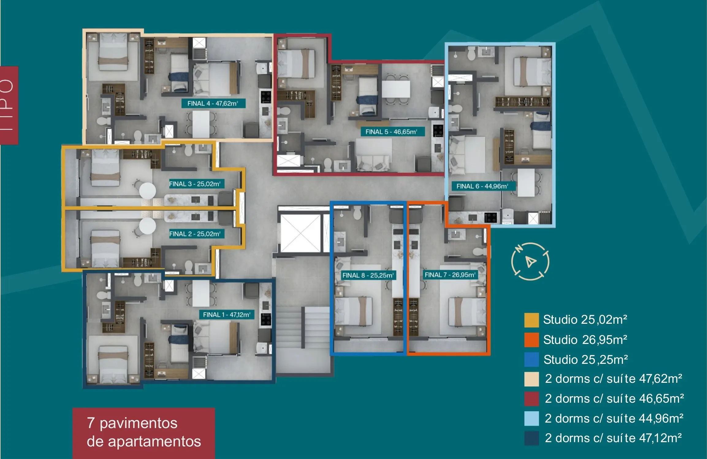 Planta: Andar tipo · 8 apartamentos